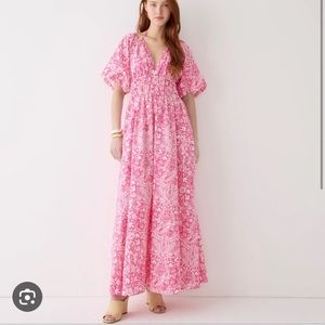 J Crew Collection open-back smocked-waist dress in pink mermaid floral, Size M